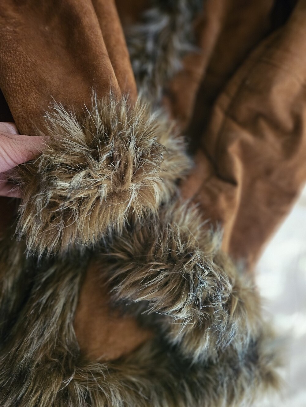 Large Brown Wilsons Leather Faux Fur Trimmed Suede Coat - Picture 6 of 7